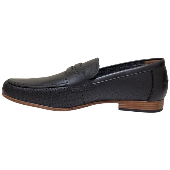 Bar III Men Peyton Perforated Slip On Penny Loafers Size US 10.5M Black Leather main image 3